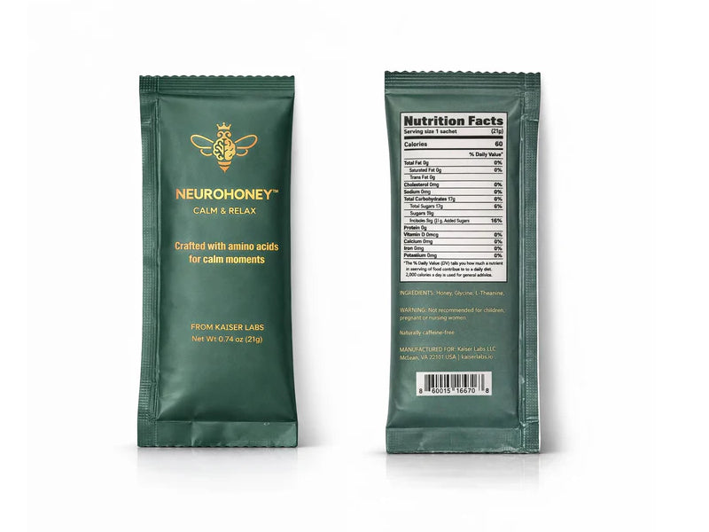 NeuroHoney Calm & Relax sachet, front and back