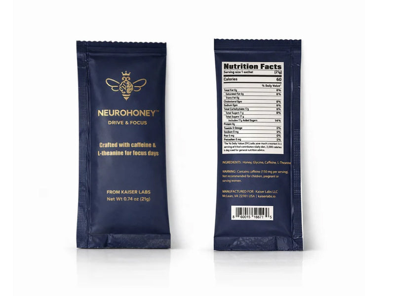 NeuroHoney Drive & Focus sachet, front and back