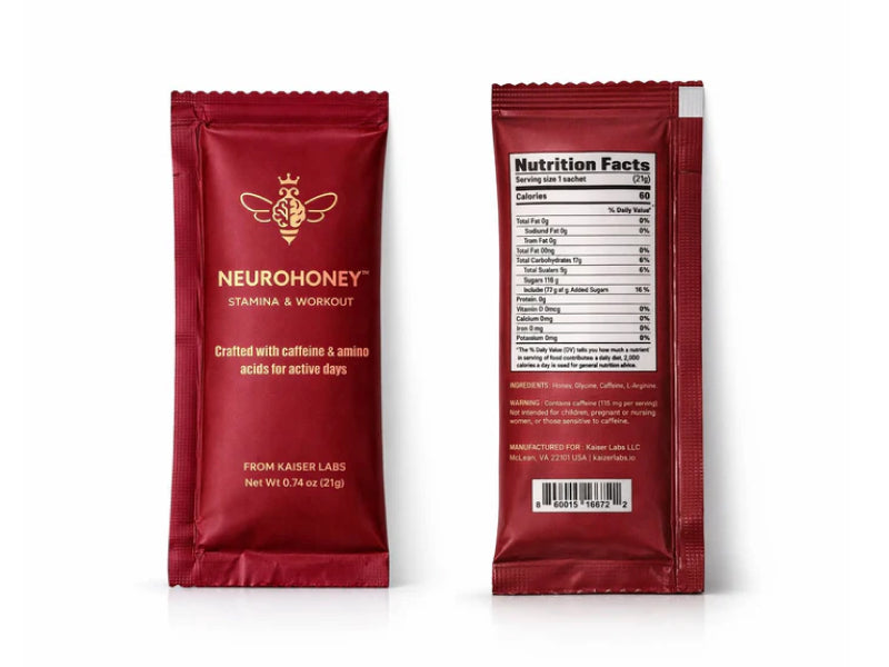 NeuroHoney Stamina & Workout sachet, front and back