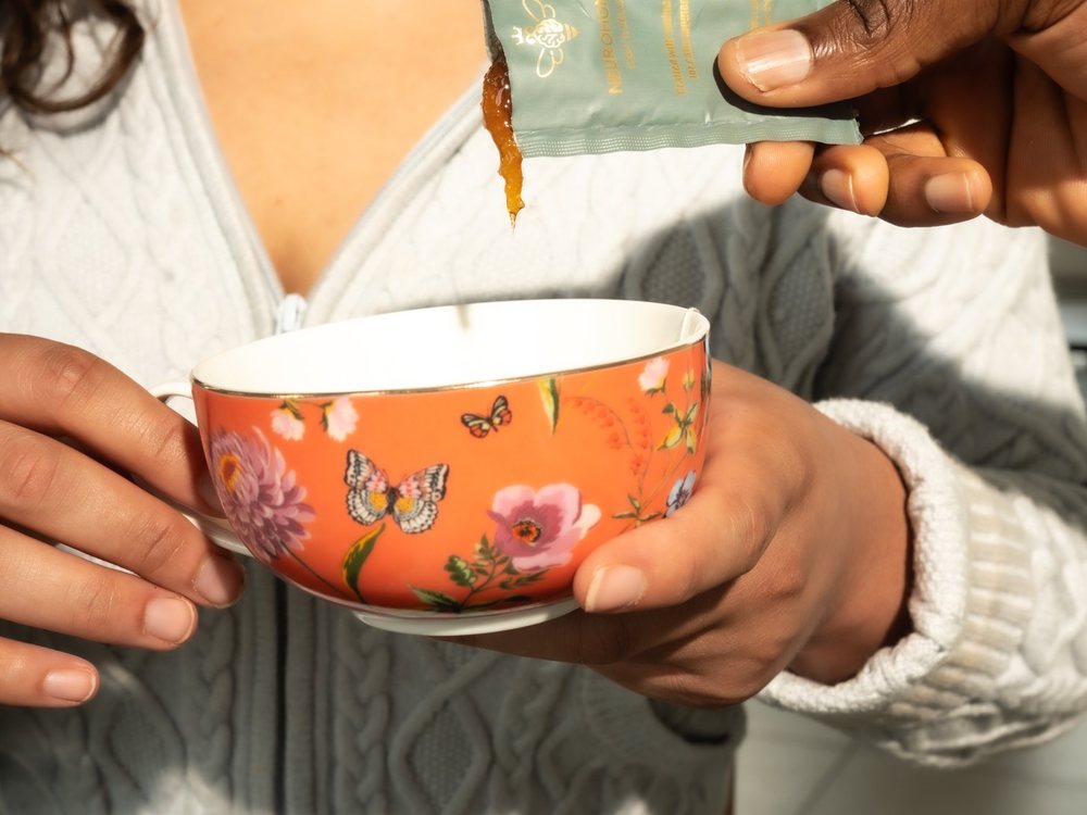 A NeuroHoney sachet ready to enjoy straight or stirred into a drink